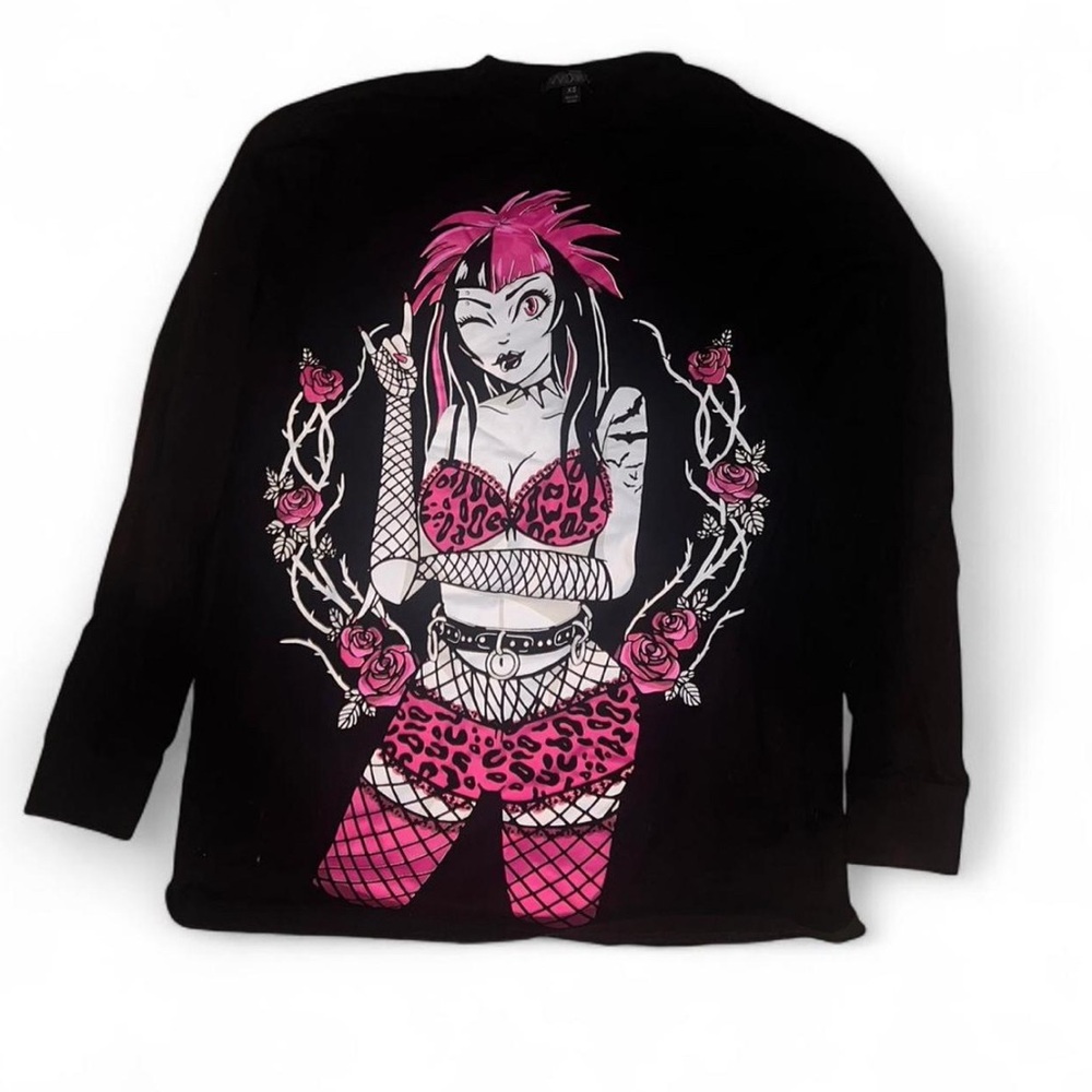 Black Long Sleeve Shirt with Pink Graphic Design